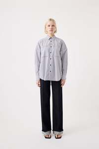 Maya Shirt – White and Navy Stripe