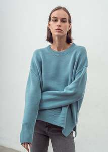 Aleger Cashmere: N.331 Cashmere Blend Chunky Crew – Sicily Blue (last size)