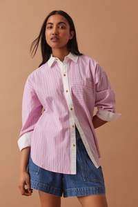 Peta Oversized Shirt – Hibiscus Pink Triple Stripe