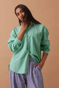 Ceres Life: Peta Oversized Shirt – Zesty Green Triple Stripe
