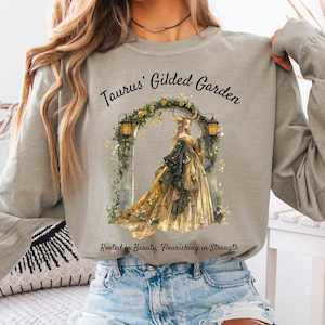 Whimsical Witchy: Taurus's Gilded Garden Zodiac Long Sleeve Shirt