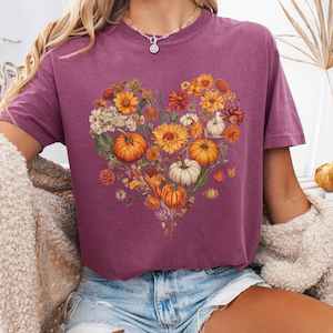 Halloween Bookish Tees: Vintage fall floral pumpkin heart tee