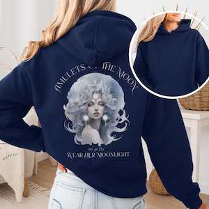 Greek Mythology Shirts Greek Gods Shirts: Amulets of the Moon Hoodie – Celestial Goddess Tee