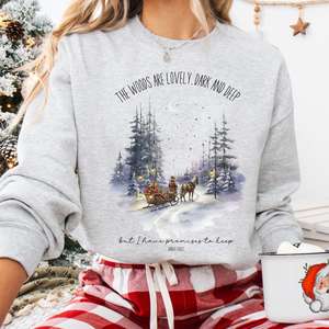 The Woods Are Lovely Robert Frost Christmas Sweatshirt