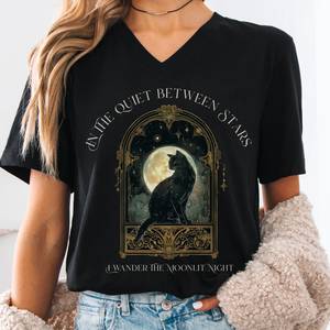 In the Quiet Between Stars Moonlit Cat V-Neck
