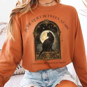 In the Quiet Between Stars Moonlit Cat Long Sleeve Tee