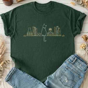 All T Shirts: Book Shelf & Cat Bookish T-Shirt