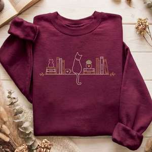 Sweatshirts Only: Book Shelf & Cat Bookish Sweatshirt