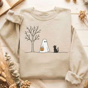Sweatshirts Only: Little Ghost and Black Cat Halloween Sweatshirt