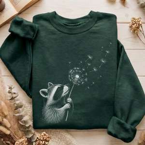Sweatshirts Only: Dandelion Wish Whimsical Raccoon Sweatshirt