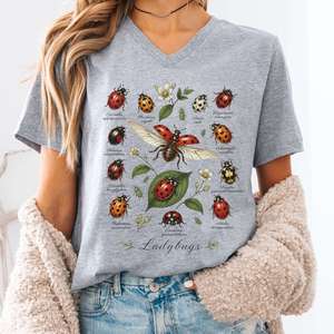 V Neck Tees: Ladybugs Nature Study V-Neck