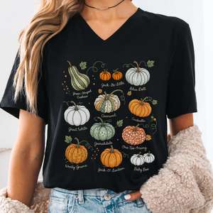 V Neck Tees: Pumpkin Varieties Halloween V-Neck
