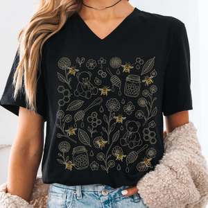 Honey, Bears & Bumblebees Cottagecore V-Neck