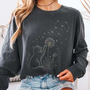 Long Sleeve Tees: Kitten Batting A Dandelion For A Wish Long Sleeve