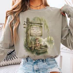 Long Sleeve Tees: Riverbank Ferry and Boat Hire Wind in the Willows Long Sleeve