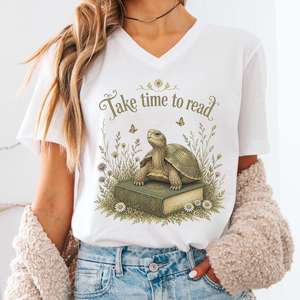 V Neck Tees: Take Time to Read Literary V-Neck
