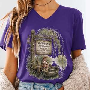 V Neck Tees: Riverbank Ferry and Boat Hire Wind in the Willows V-Neck