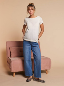 bottoms: Wide Leg Jeans with Seamless Belly Band - Maternity