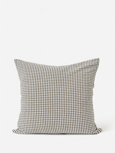 Gingham Washed Cotton Cushion - Olive