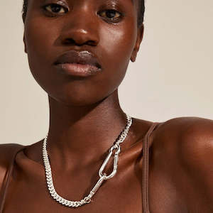 Hopeful Carabiner Curb Chain Necklace - Silver Plated