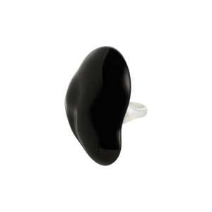 Accessories: Lian Recycled Black Ring - Silver Plated