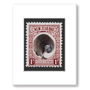 New Zealand Prints: Kiwi Stamp NZ Print 28 x 35 cm