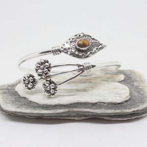 Sprig Stone Silver Plated Bangle