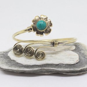 Brass Silver Played Bangles: Flower Swirl Brass Bangle