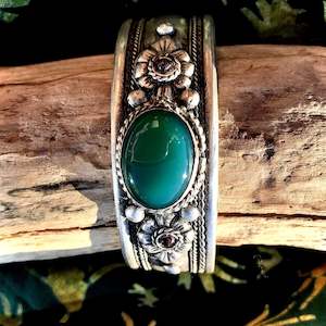 Brass Silver Played Bangles: Silver Stone Bangle Large