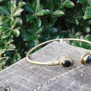 Double Stone Oval Brass Bangle