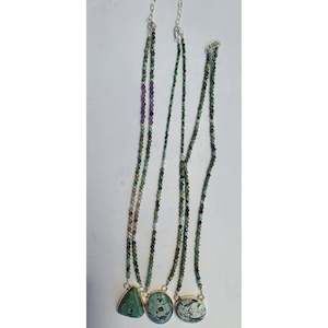 All Pendants Necklaces: Storm Turquoise Oval Triangle Sterling Silver Necklace