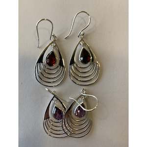 Silver And Gemstone Earrings: Silver Fan Amethyst Teardrop Sterling Silver Earrings
