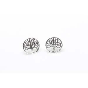 Stud Earrings: Tree of Life Circle Studs