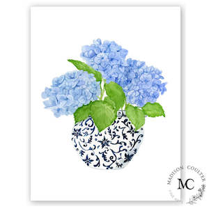 Madison Coulter Fine Arts: Hydrangea Watercolour Print by Madison Coulter A4