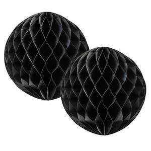 Party Decorations: Black Honeycomb Balls 15cm 2pk