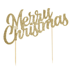 Cake Topper: Gold Glitter Merry Christmas Cake Topper