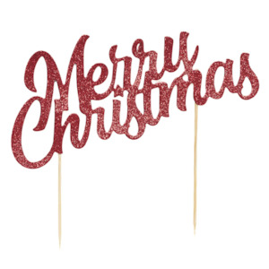 Cake Topper: Red Glitter Merry Christmas Cake Topper