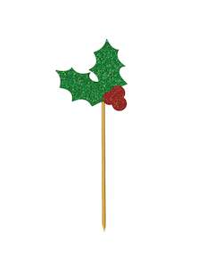 Cake Topper: Glitter Holly Cake Toppers 12pk