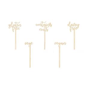 Cake Topper: Wooden Dietary Requirement Buffet Signs 5pk