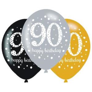 Printed Balloons: Sparkling 90th Birthday Balloons 6pk