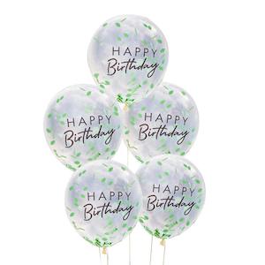 Tropical: Happy Birthday Leaf Confetti Balloons 5pk