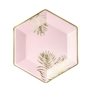 Tropical: Pink & Gold Leaf Hexagonal Plates 6pk