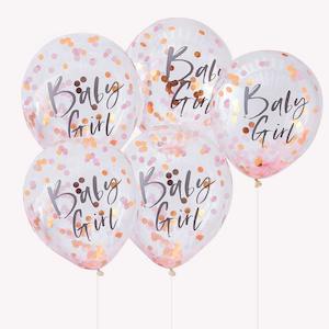Confetti Balloons: Baby Girl Pink Baby Shower Balloons 5pk