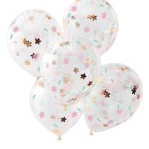 Confetti Balloons: Rose Gold Floral Confetti Balloons 5pk