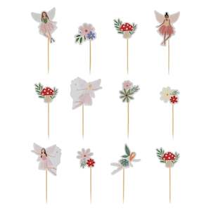 Cupcake Decorations: Fairy, Floral & Toadstool Cupcake Toppers 12pk