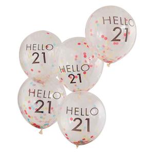 Confetti Balloons: Hello 21 Rainbow Confetti 21st Birthday Balloons 5pk