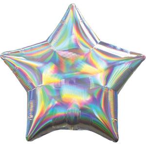 Iridescent: Silver Holographic Iridescent Star Foil Balloons