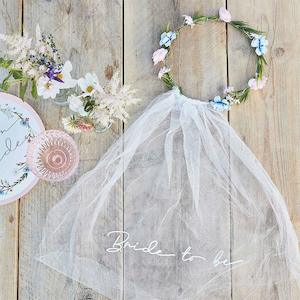Party Hats: Bride To Be Hen Party Veil with Floral Crown