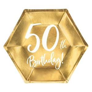 Gold 50th Birthday Plates 6pk