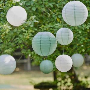 Wedding: Sage & White Paper Lantern Hanging Decorations 8pk